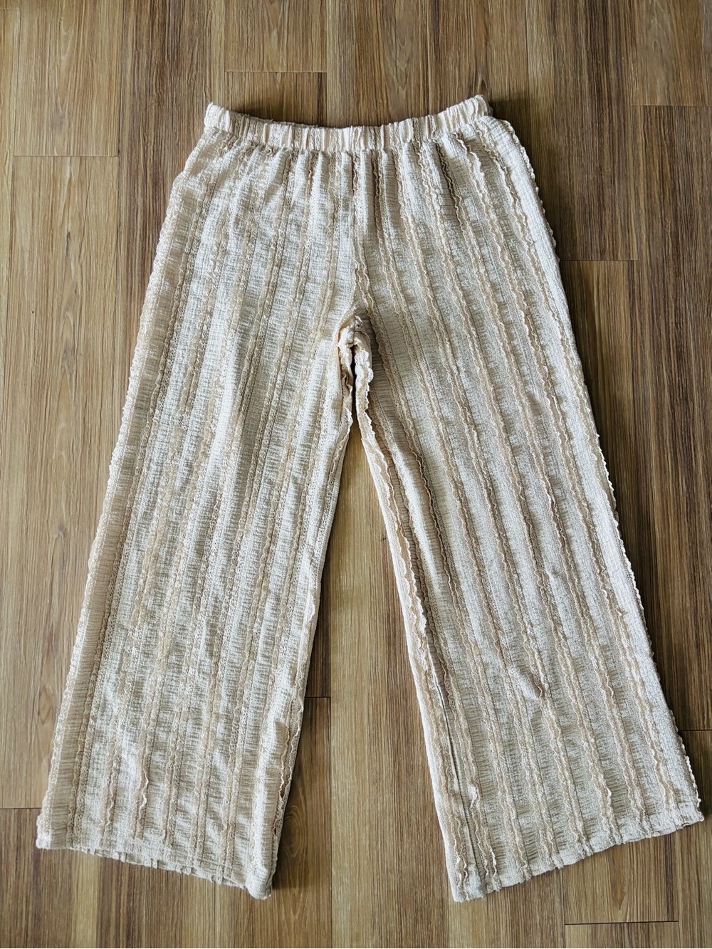 Good Luck Gem Pants Wide Leg Beige Textured Pull On Womens XL Beach Boho Resort - Picture 3 of 9